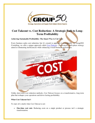 Cost Takeout vs. Cost Reduction: A Strategic Path to Long-Term Profitability