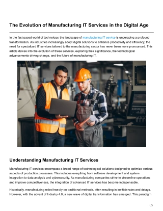 The Evolution of Manufacturing IT Services in the Digital Age