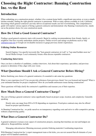 Choosing the Right Contractor Banning Construction Inc. vs the Rest