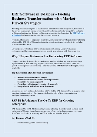 ERP Software in Udaipur - Fueling Business Transformation with Market-Driven Str