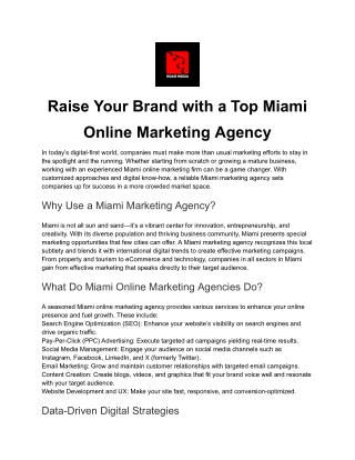 Raise Your Brand with a Top Miami Online Marketing Agency
