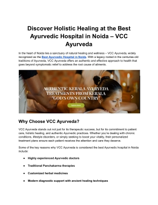 Discover Holistic Healing at the Best Ayurvedic Hospital in Noida
