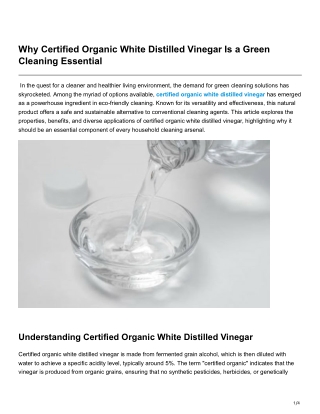 Why Certified Organic White Distilled Vinegar Is a Green Cleaning Essential