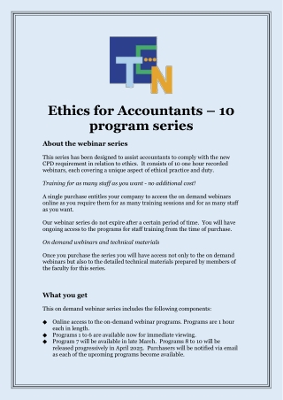 Ethics for Accountants – 10 program series