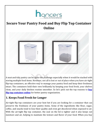 Secure Your Pantry Food and Buy Flip Top Container Online