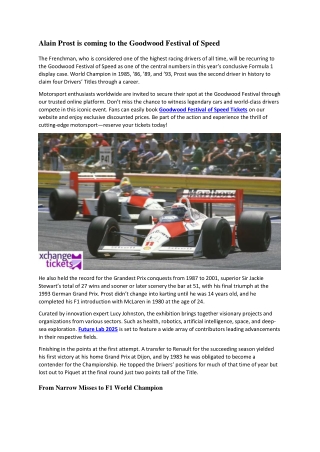 Alain Prost is coming to the Goodwood Festival of Speed