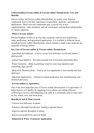 Understanding Ferrous sulfate & Ferrous sulfate Monohydrate
