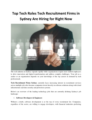 Top Tech Roles Tech Recruitment Firms in Sydney Are Hiring for Right Now