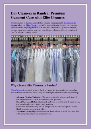 Dry Cleaners in Bandra