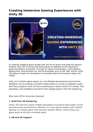 Creating Immersive Gaming Experiences with Unity 3D