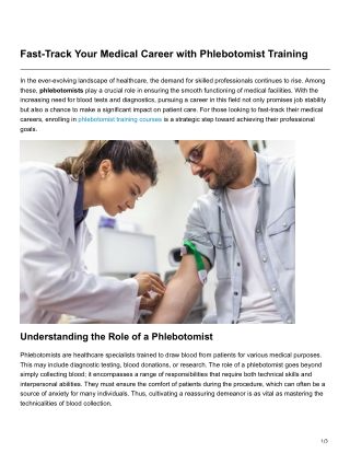 Fast-Track Your Medical Career with Phlebotomist Training