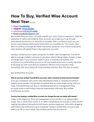 How To Buy, Verified Wise Account Next Year…