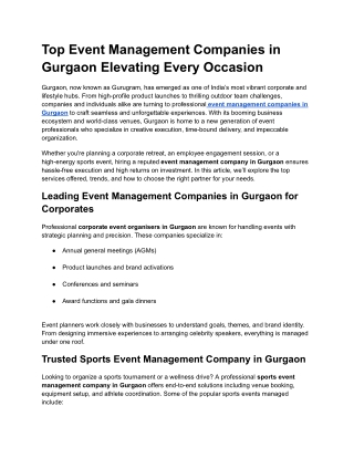 Top Event Management Companies in Gurgaon Elevating Every Occasion
