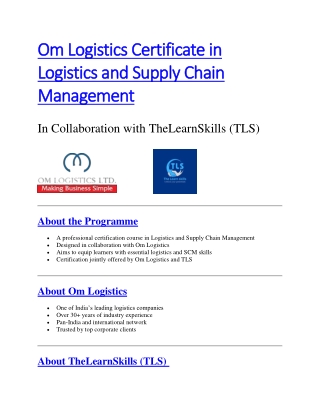Om Logistics Certificate in Logistics and Supply Chain Management