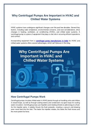 Why Centrifugal Pumps Are Important in HVAC and Chilled Water Systems
