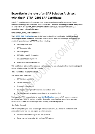 Expertise in the role of an SAP Solution Architect  with the P_BTPA