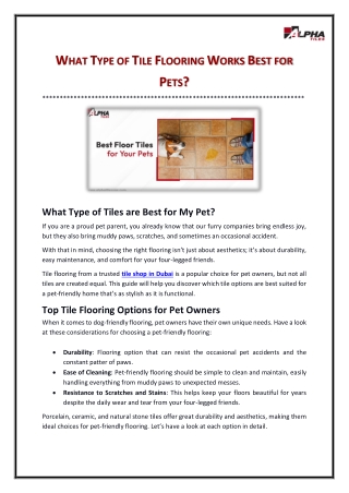 WHAT TYPE OF TILE FLOORING WORKS BEST FOR PETS