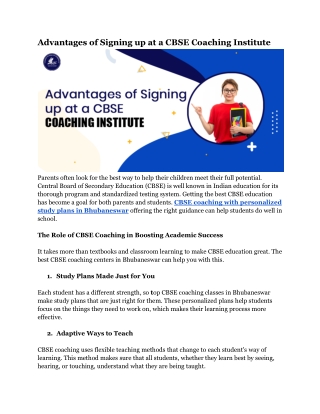 Advantages of Signing up at a CBSE Coaching Institute