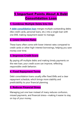 5 Important Points About A Debt Consolidation Loan