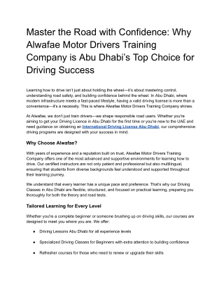 Why Alwafae Motor Drivers Training Company is Abu Dhabi’s Top Choice for Driving Success