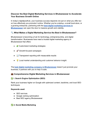 Discover the Best Digital Marketing Services in Bhubaneswar to Accelerate Your Business Growth Online