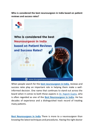 Who is considered the best neurosurgeon in India based on patient reviews and success rates