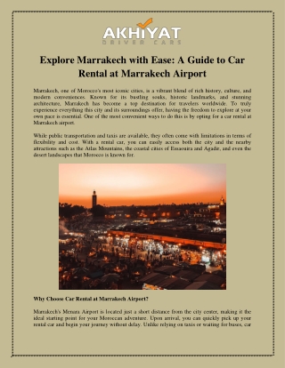 Explore Marrakech with Ease A Guide to Car Rental at Marrakech Airport