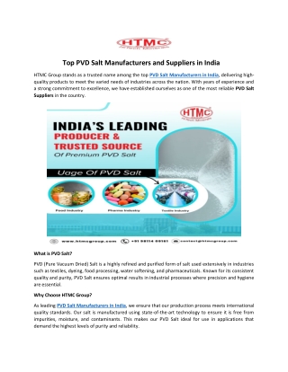 Top PVD Salt Manufacturers and Suppliers in India