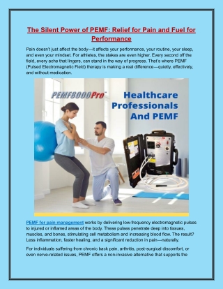 The Silent Power of PEMF Relief for Pain and Fuel for Performance