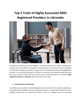 Top 5 Traits of Highly Successful NDIS Registered Providers In Lidcombe