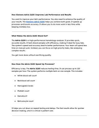 How Siemens Advia 2120i Improves Lab Performance and Results