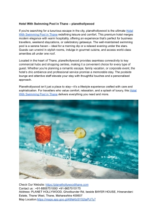 Hotel With Swimming Pool in Thane – planethollywood