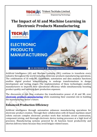 The Impact of AI and Machine Learning in Electronic Products Manufacturing