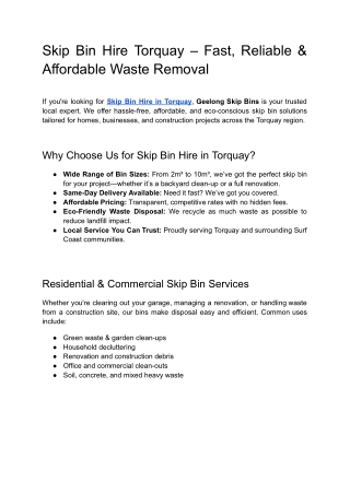 Skip Bin Hire Torquay