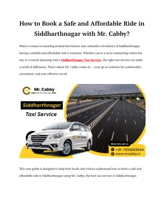 Siddharthnagar Taxi Service - Mr. Cabby