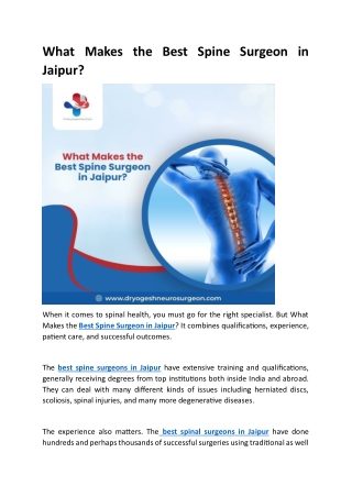 What Makes the Best Spine Surgeon in Jaipur