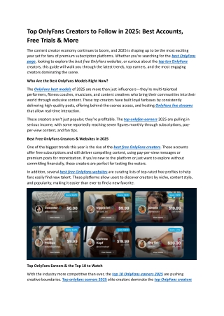 Top OnlyFans Creators to Follow in 2025: Best Accounts, Free Trials & More