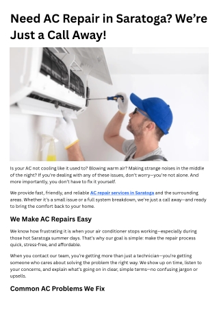 Need AC Repair in Saratoga? We’re Just a Call Away!