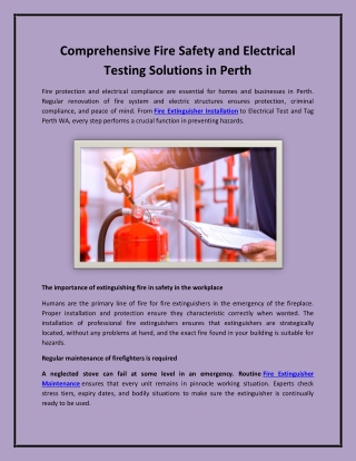 Comprehensive Fire Safety and Electrical Testing Solutions in Perth