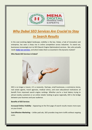Why Dubai SEO Services Are Crucial to Stay in Search Results