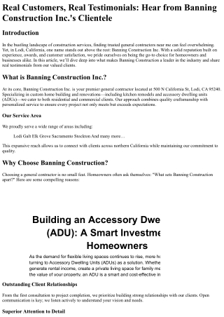 Real Customers, Real Testimonials Hear from Banning Construction Inc._s Clientel