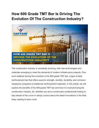 How 600 Grade TMT Bar Is Driving The Evolution Of The Construction Industry