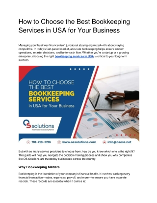 How to Choose the Best Bookkeeping Services in USA for Your Business