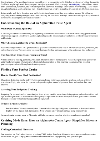 Cruising Made Easy: How an Alpharetta Cruise Agent Simplifies the Process