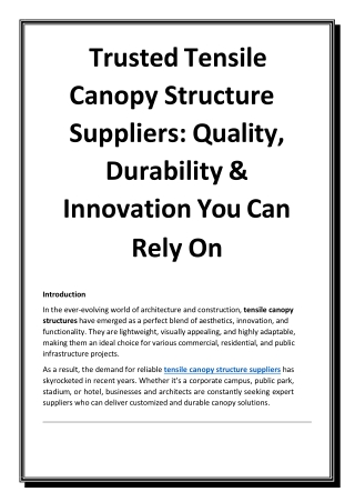 Trusted Tensile Canopy Structure Suppliers - Quality, Durability & Innovation You Can Rely On