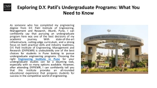 Exploring D.Y. Patil's Undergraduate Programs, What You Need to Know