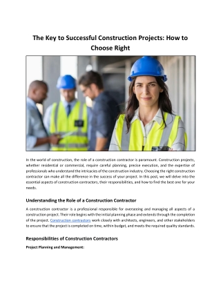 The Key to Successful Construction Projects: How to Choose Right