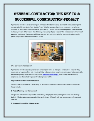 General Contractor The Key to a Successful Construction Project