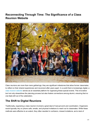 Reconnecting Through Time The Significance of a Class Reunion Website