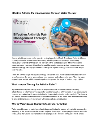 Effective Arthritis Pain Management with Water Therapy
